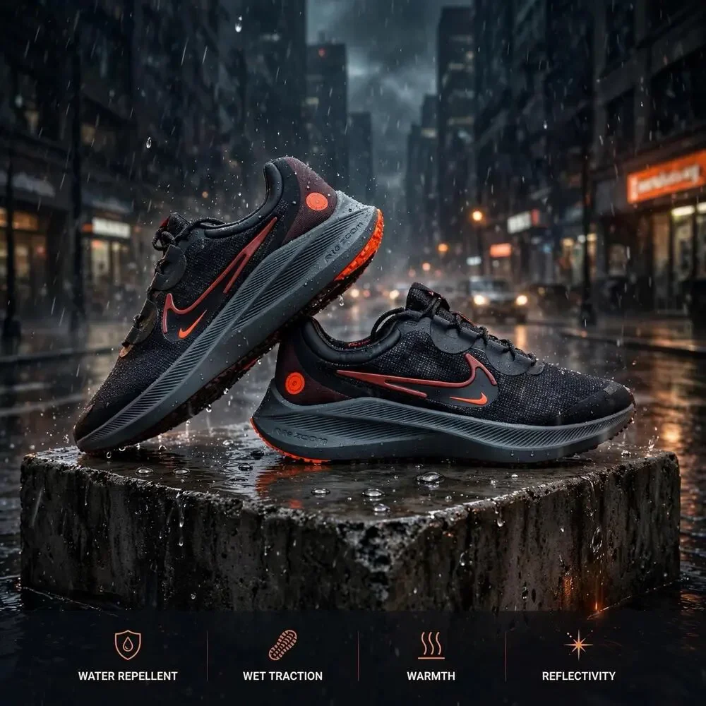Size 13 Nike Winflo 8 Shield DC3727-200 Black Grey Orange Water Repellent 2023